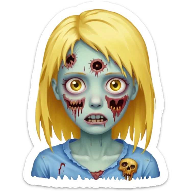 zombie girl yellow hair and blue eyes sticker