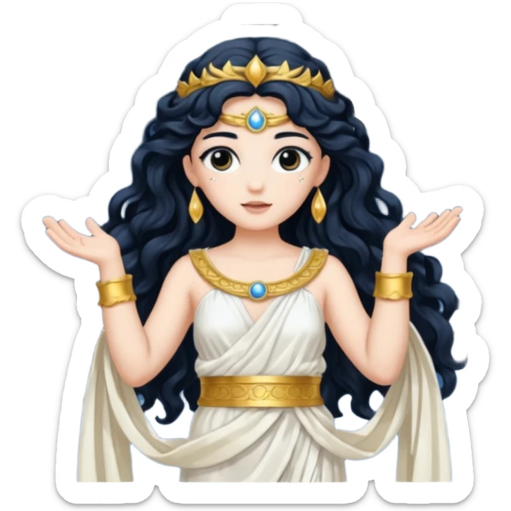 Luna, Goddess of Moon from Roman Deities with long black wavy hair, white sequin toga  sticker