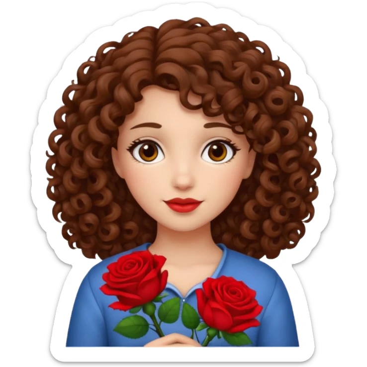 A girl with curly hair and res flowers in her hands sticker