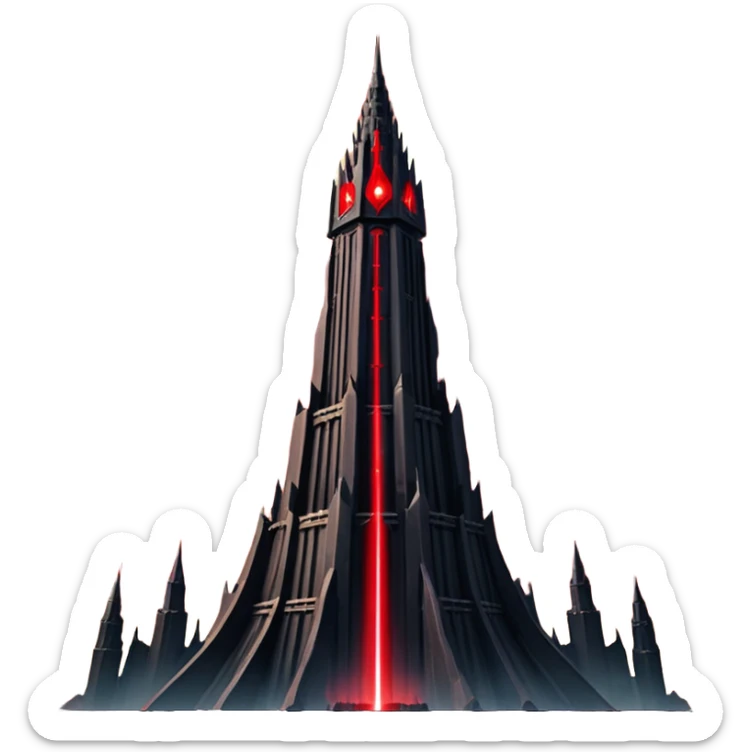 Barad Dúr from Lord of the Rings, Dark, giant Tower, with red laser beams shooting into the sky sticker