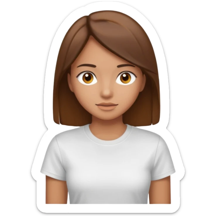 Chica de pelo liso y marrón con ojos color marrón claro y una camiseta blanca sticker
