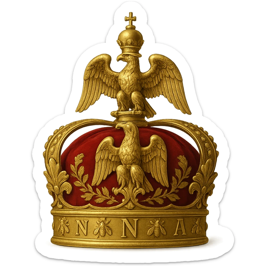 Napoleon symbol of France, imperial crown, gold, detailed, majestic, on a neutral background sticker