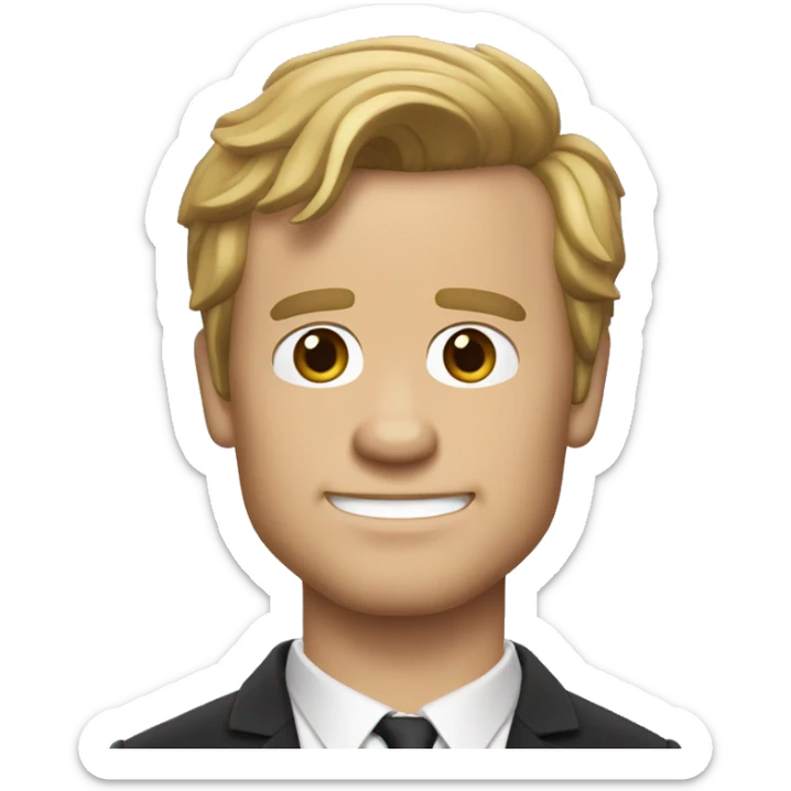 Barney Stinson, with white skin, a short face, and dark blond hair that sticks out at the front. sticker