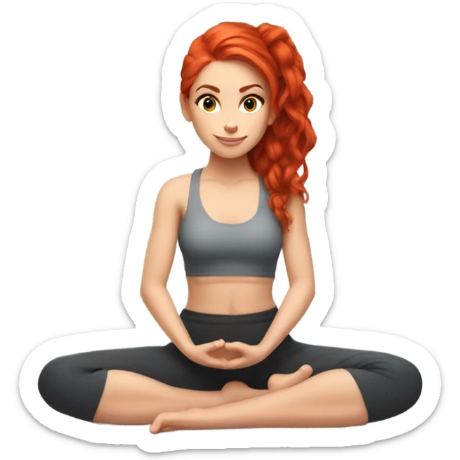 Yoga girly girl sitting criss cross fit red hair girl beautiful fair skin sticker