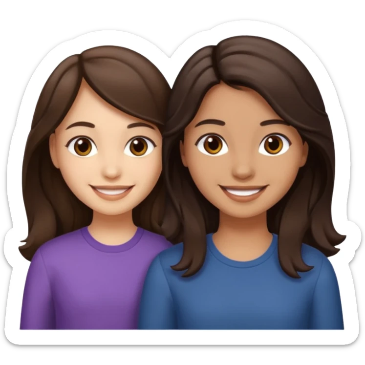 Longer wavy hair for one and straight for the other both dark brown hair. Light skin tone sticker