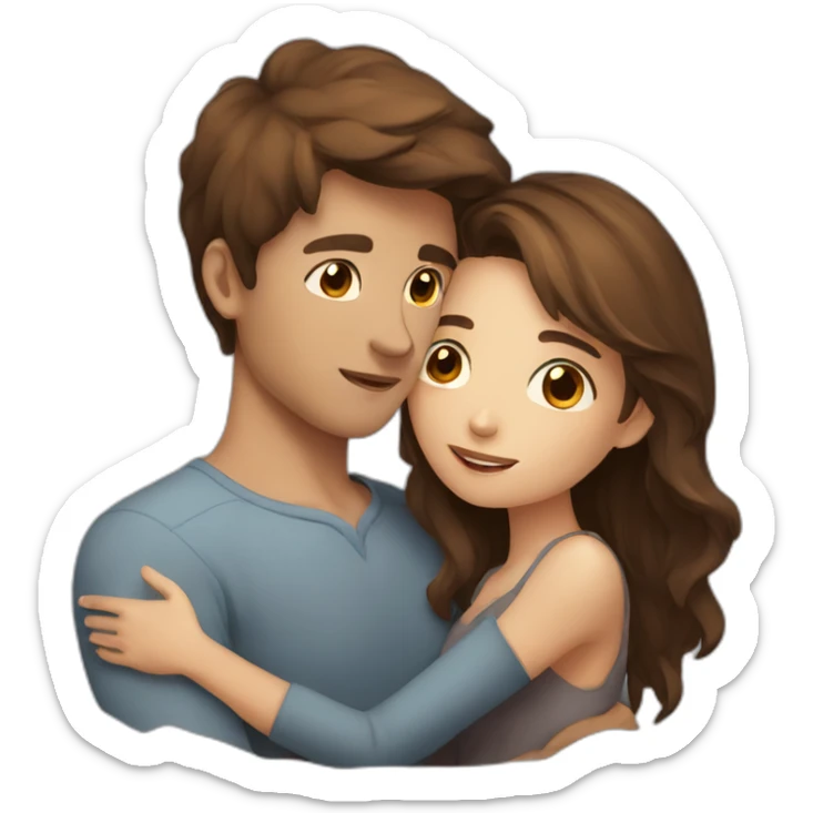 Beautiful Girl with long brown hair and boy with short brown hair cuddling at night sticker