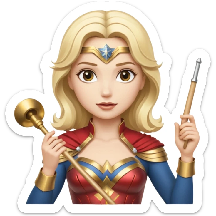 Blonde Wonder Woman holding white orchestra conductor’s baton and bell sticker