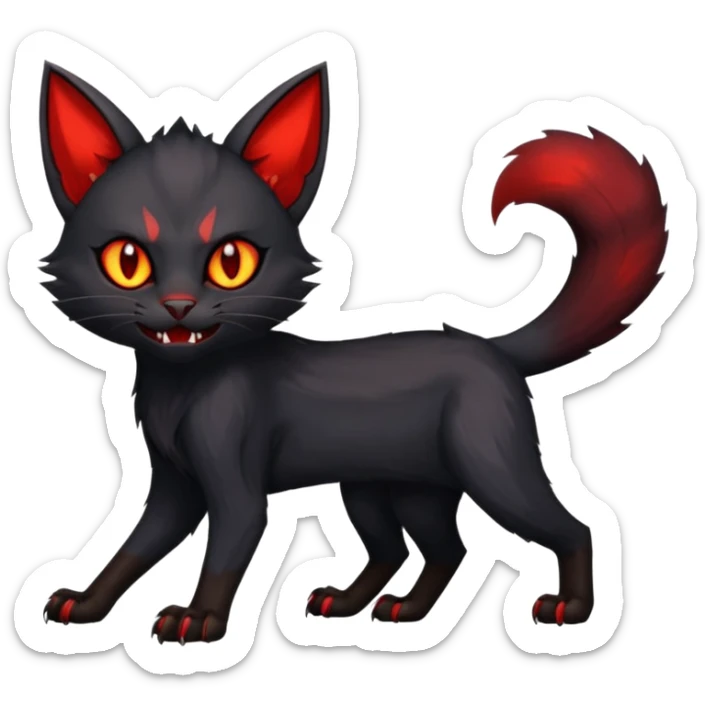 Dark Evil Batty Black Lykoi-Caracal-Bat-Litten-Torracat-Noibat-Hybrid (Full body) sticker