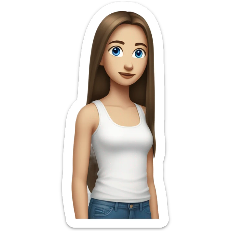 a teen girl with long, straight brown hair and blue eyes. Wearing a white tank top. sticker