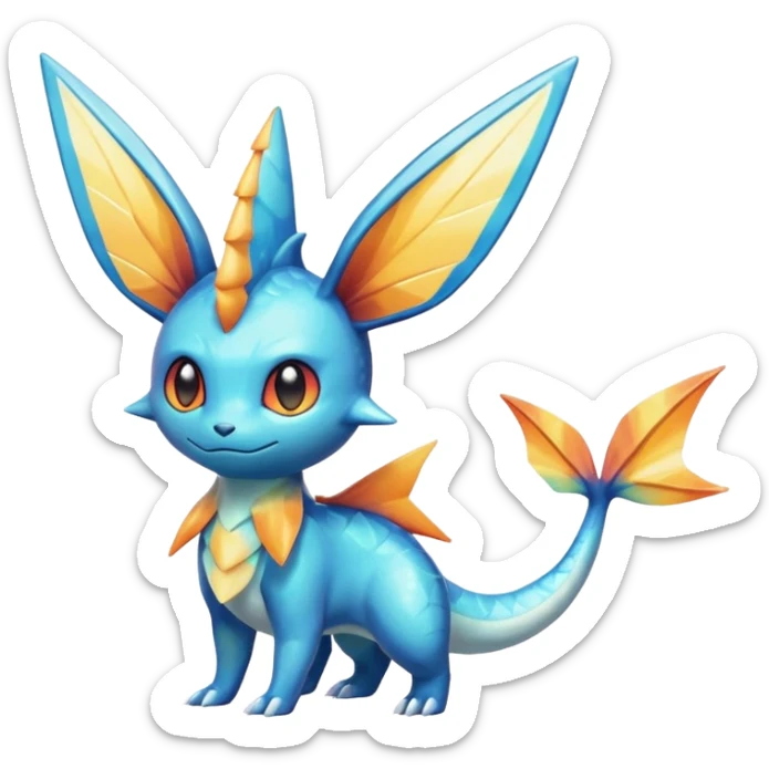 Colorful Shiny Exotic Victini-Salandit-Vaporeon-Fakémon-hybrid-creature (full body)  sticker