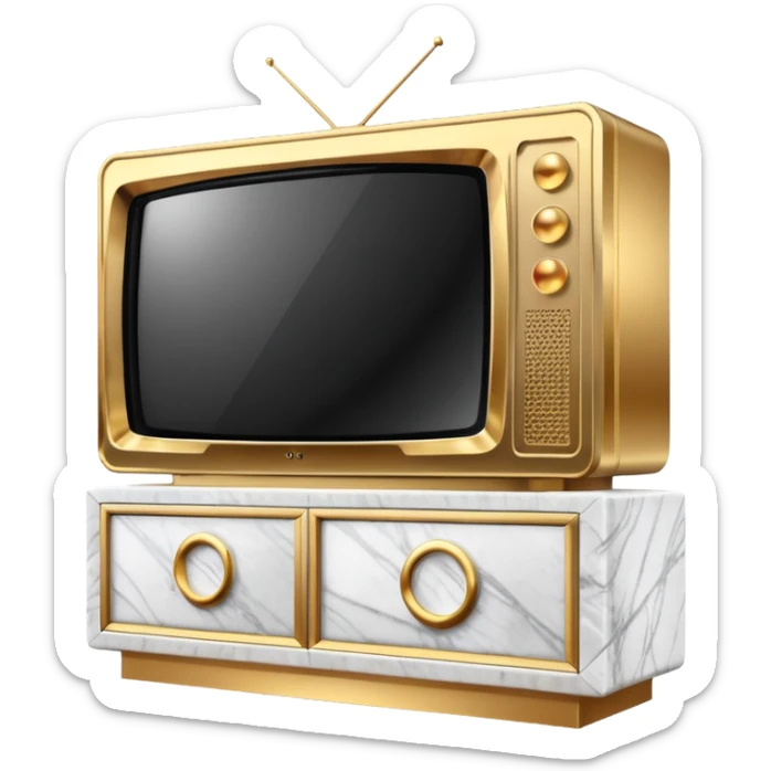 modern tv with news channel on it standing on a super luxurious marble cupboard sticker