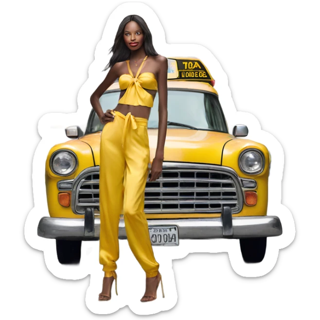 Photo of Victoria secret model posing by a taxi  sticker