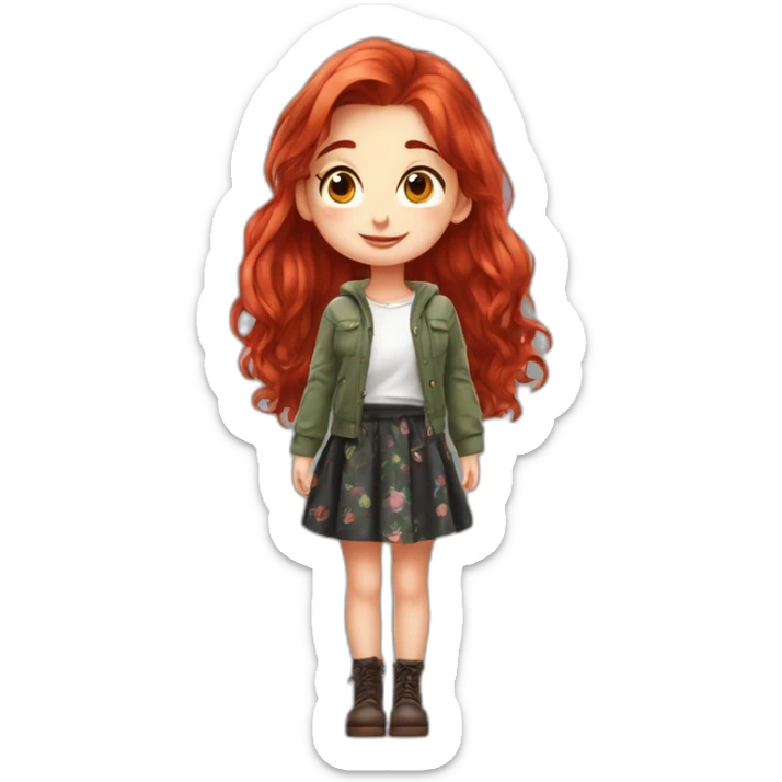 1girl, red hair, messy, sending kiss, in a skirt ((high saturation)), ((best quality)), ((masterpiece)), ((realistic)), (detailed) chill, smile, russian girl, looking to the side sticker