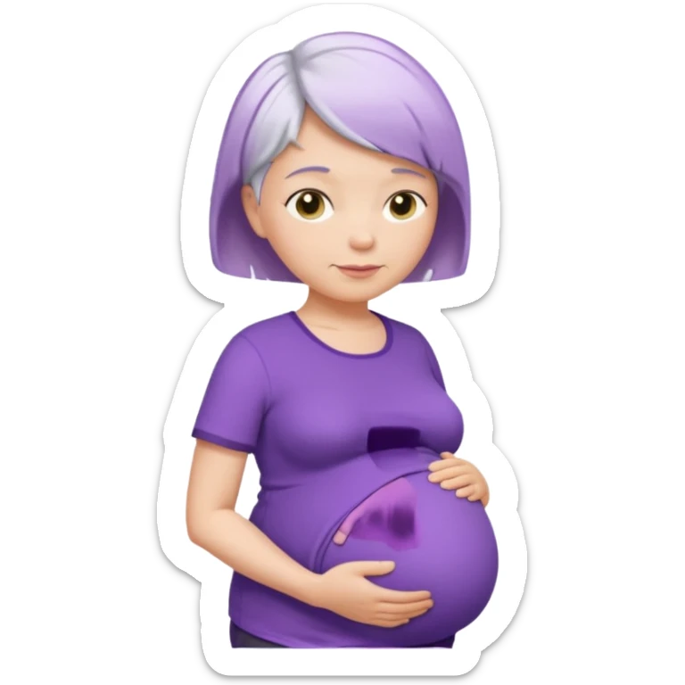 pregnant older women with purple shirt, white very short hair, head neck and abdomen only sticker