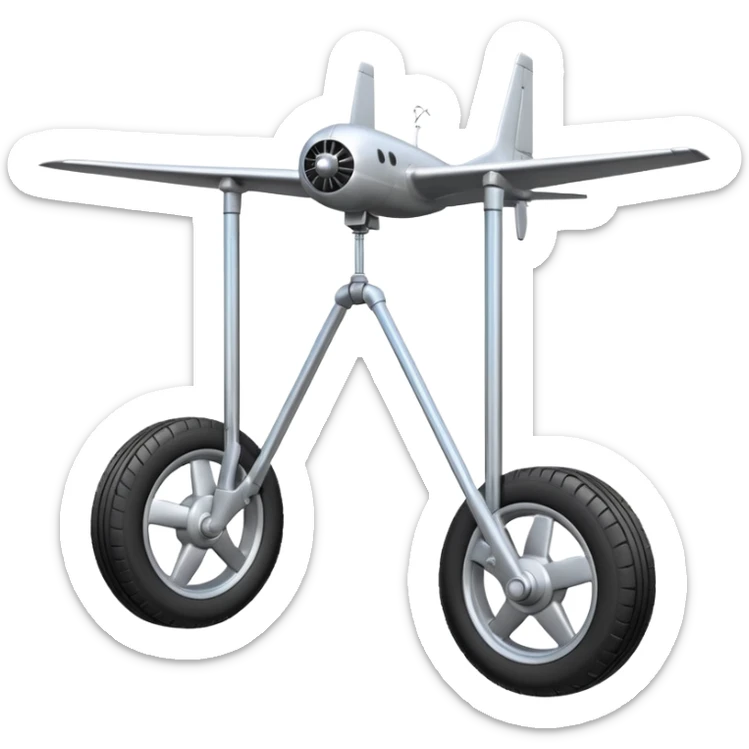 Emoji-style aircraft landing gear with a single wheel and strut, simplified design, clean lines, cartoon-like, isolated on white background, minimal shading sticker
