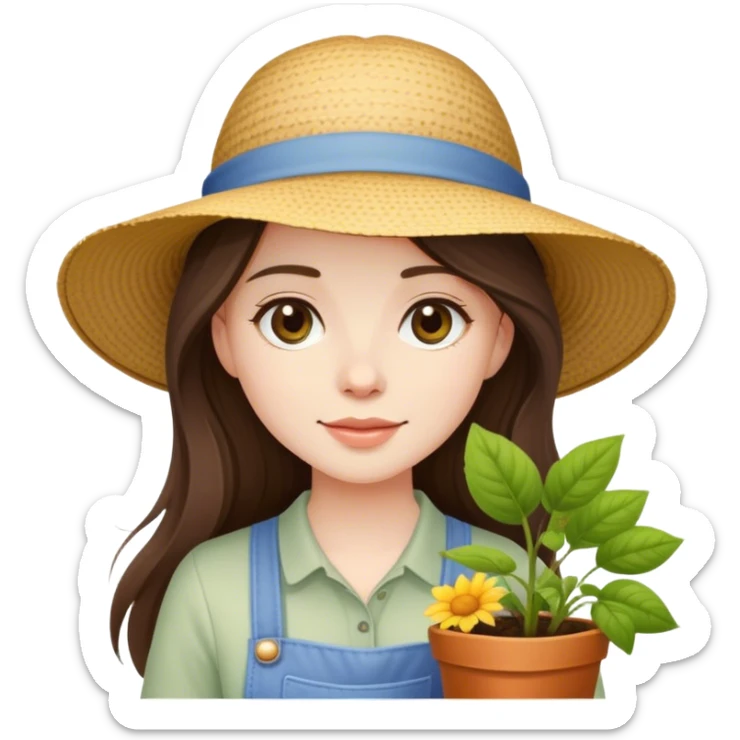 beautiful pale brunette girl with long hair gardening sticker
