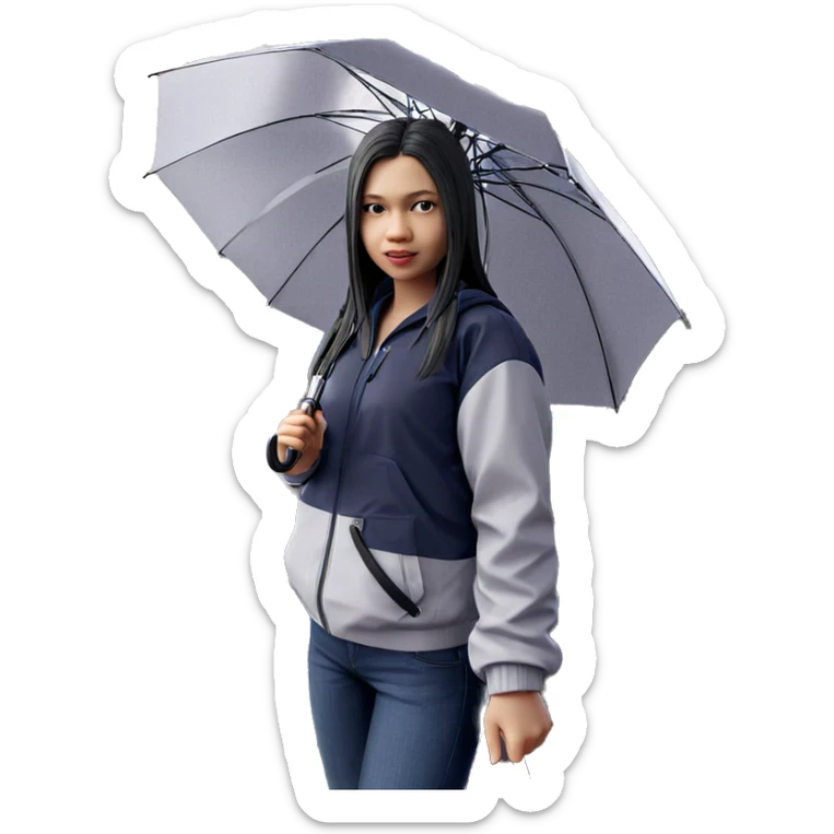 girl with umbrella in city sticker