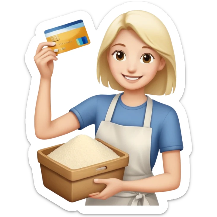 Happy emoji with a credit card in hand and pile of flour sticker