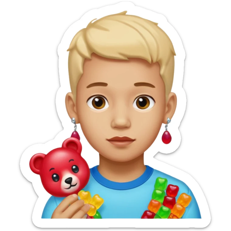 boy with a lot of accessories and earrings made out of candy sticker