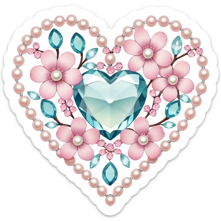 Sakura flower heart Cœur pastel suncatchers gemstones beads pearls crystals sticker