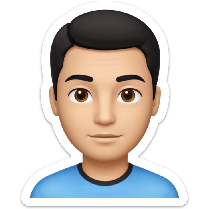 Emoji masculino em estilo 3D / cartoon realista, com pele morena clara, cabelos pretos bem penteados com gel, fios alinhados e com brilho, olhos pretos expressivos, sobrancelhas bem definidas, rosto jovem, expressão simpática e confiante, traços suaves e harmoniosos, sem barba sticker