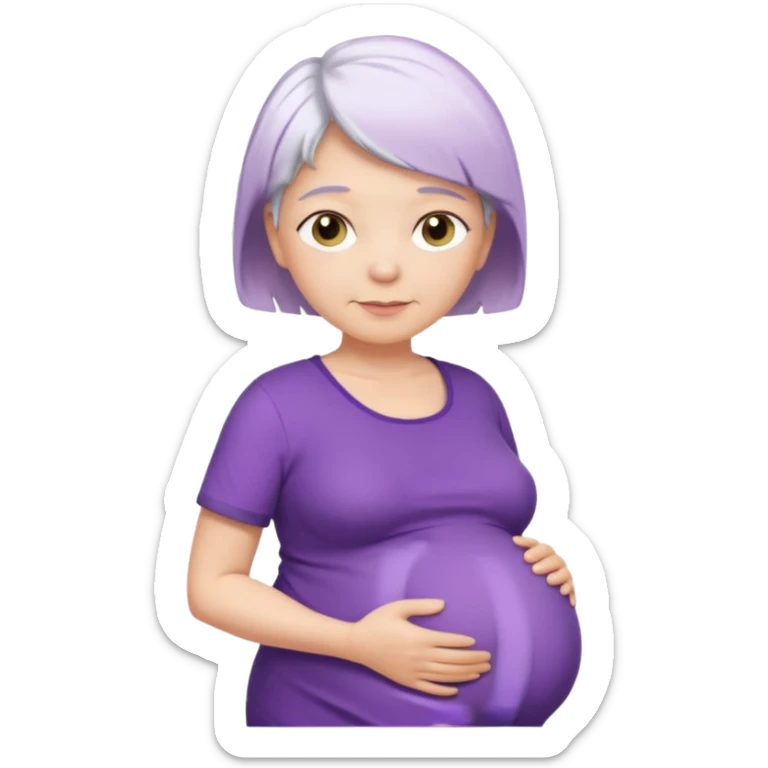 pregnant older woman with purple shirt and short white hair, head, neck and abdomen sticker