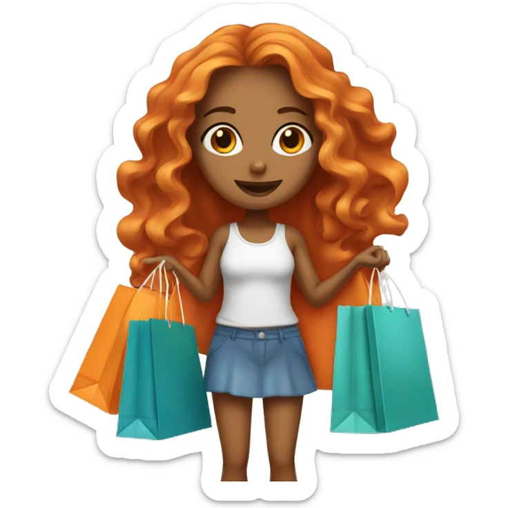 Tan girl with long wavy orange hair holding shopping bags sticker