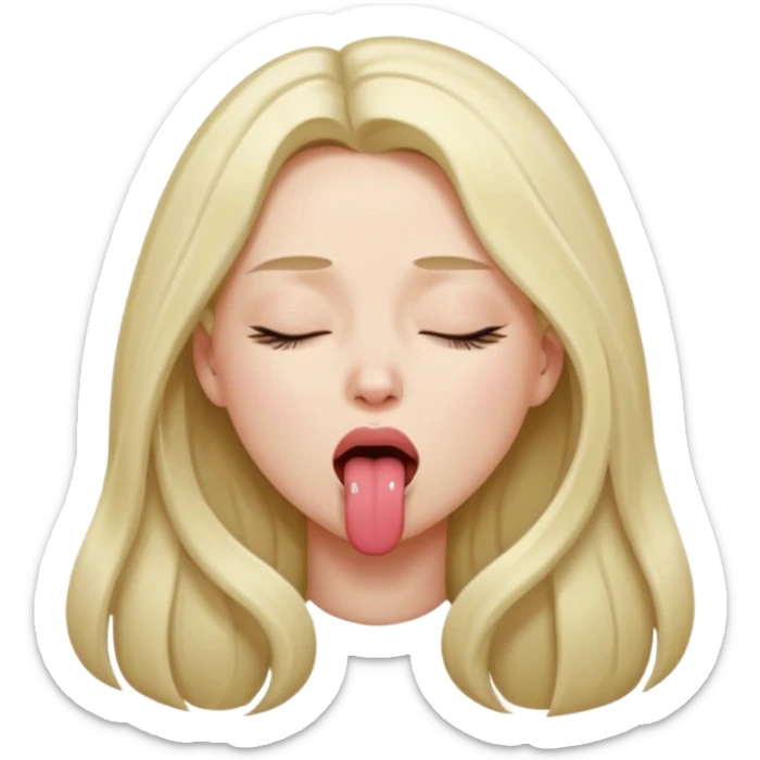 female , with long hair , eyes closed, tongue sticking out one side of mouth, strangling herself sticker