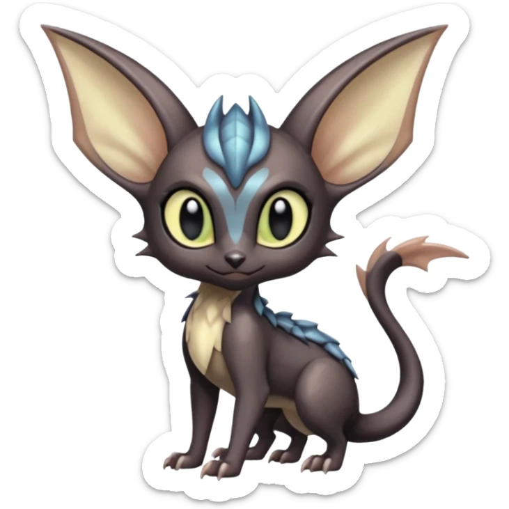 Big-eared Batty Meloetta-Lykoi-Cresselia-Palkia-Toothless-Fakémon-creature-hybrid sticker