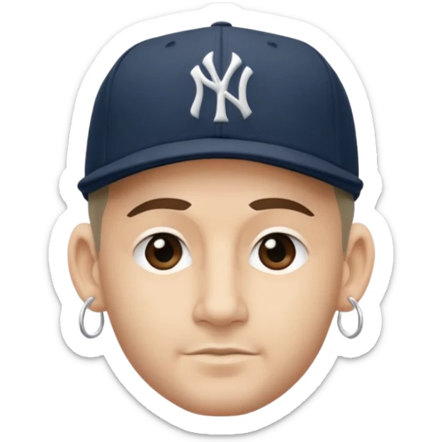 Hazme un moreno con aretes pequeños en las orejas con mucho volumen atrás una gorra plana new York yankee  sticker