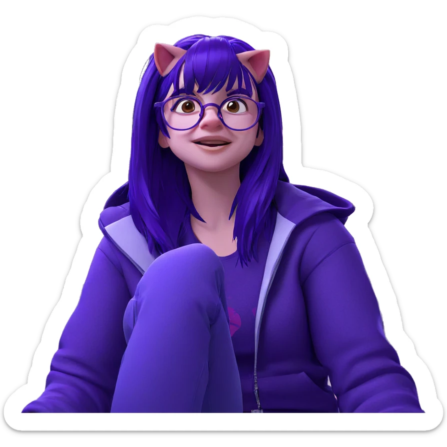 purple haired girl with glasses sticker