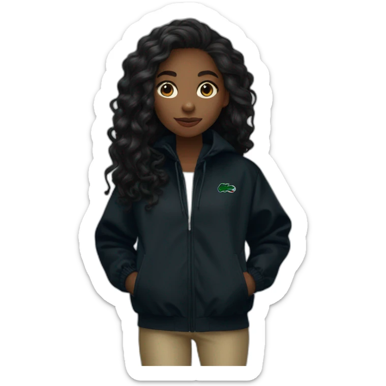 Lacoste bag black girl with long hair with black lacoste windbreaker sticker
