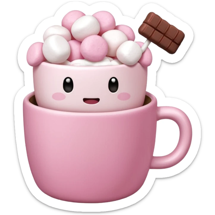 Kakao in pinker Tasse mit pink weißen mini marshmallow ohne Gesicht, ästhetisch sticker