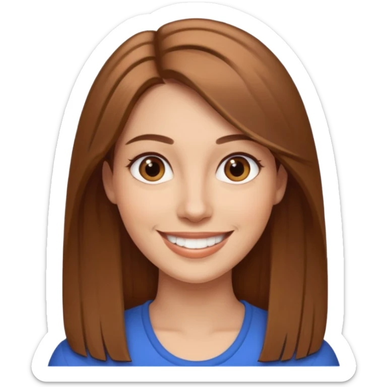 30 yr light brown hair long straight hair, brown eyes, big smile sticker