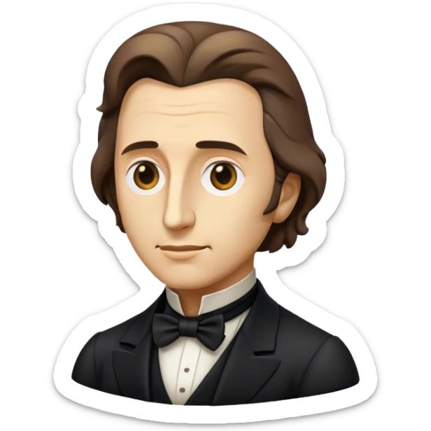 Cinematic Realistic Chopin Pop Culture Emoji, featuring an evocative portrayal of the legendary composer rendered with delicate textures and emotive, dynamic lighting. sticker