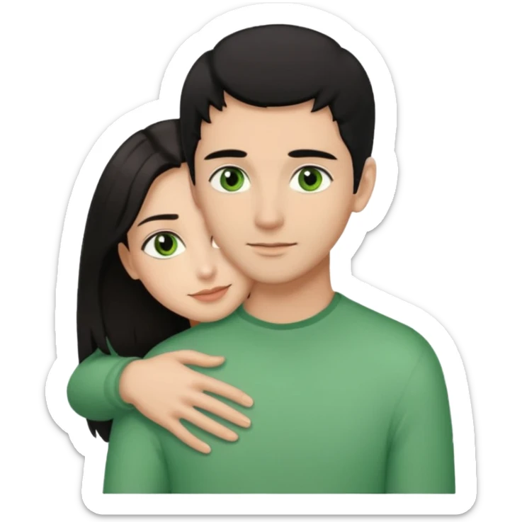 Woman  with brown eyes and black hair hugging a man with green eyes and light brown hair sticker