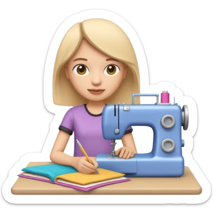 A 3D emoji with a apple Memoji style that the depicts a person who is learning to become a fashion designer as her highchool extended profile. She is young in a highschool age. She has items that are familiar with this job in the field sticker