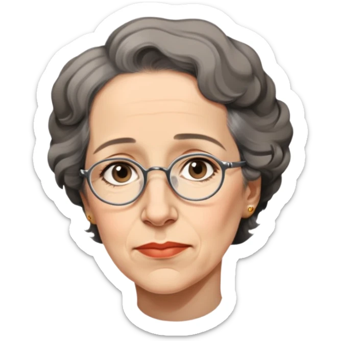 portrait of Hannah Arendt, no glasses, looking to the side, neutral background sticker