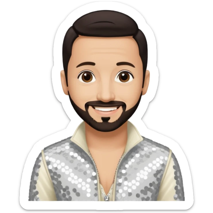 AJ McLean from Backstreet Boys with dark brown hair, ivory sequin outfit sticker