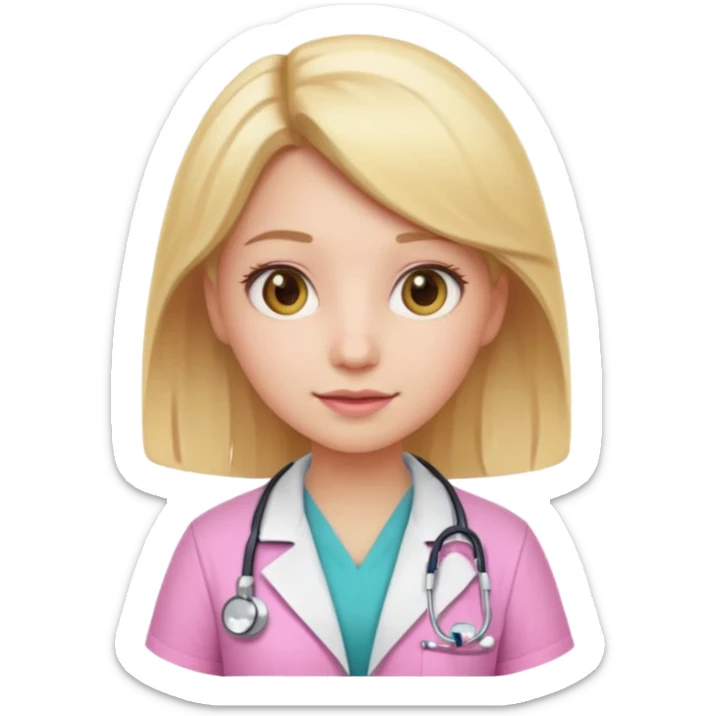A cute emoji-style girl doctor with light blonde hair and pink medical wear sticker