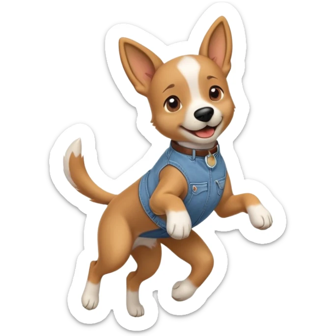 female dog anthropomorphised wearing jeans and a t-shirt jumping pose walking upright sticker