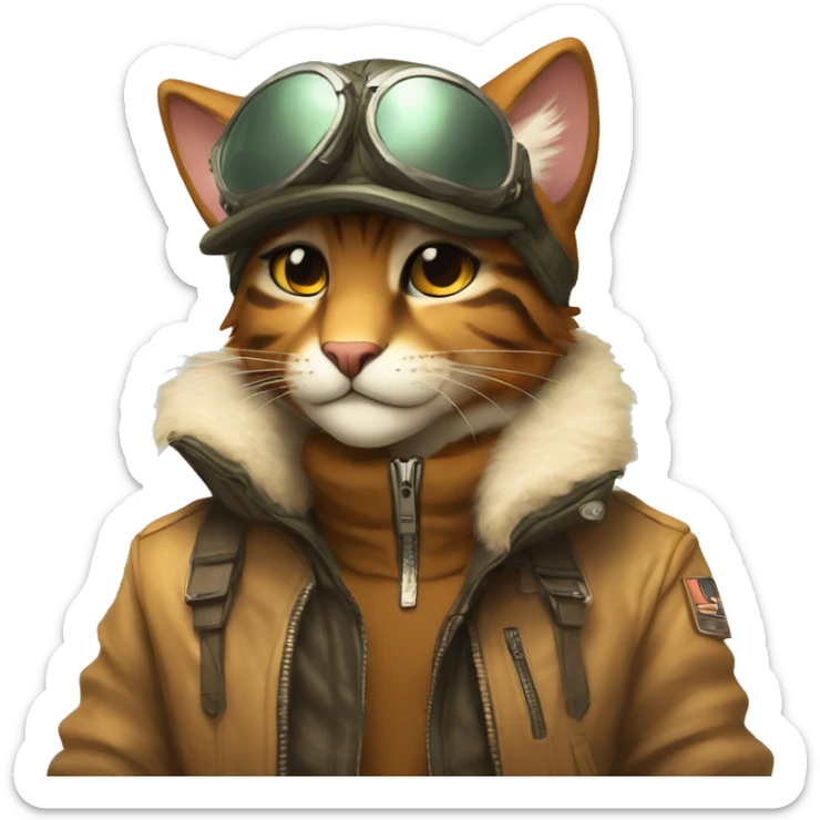 Anthro Fur-Sona feline-Fakémon with an aviator jacket gloves and cap Full Body sticker