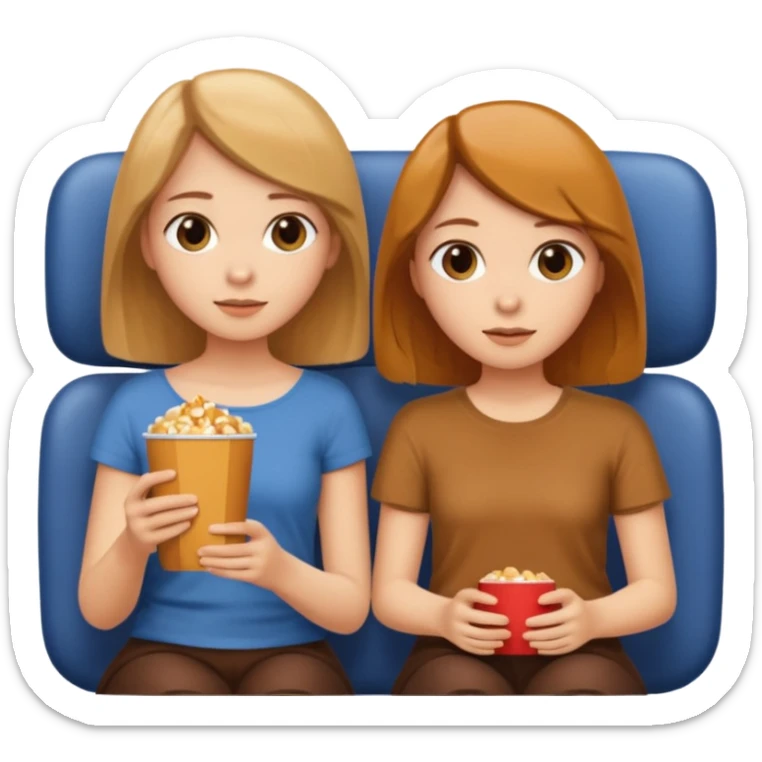 Two girls one caramel coloured hair but short shoulder length hair and one the same colour hair but long they ar watching a movie sticker