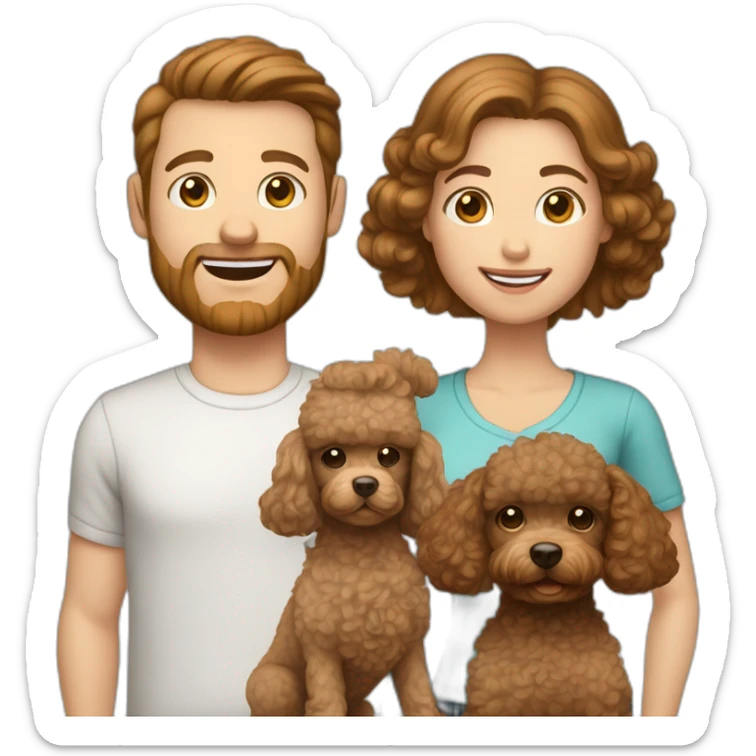 A family consisting of 1 white man with light brown hair, 1 white woman with dark brown hair and a toy poodle with brown hair, heads only sticker