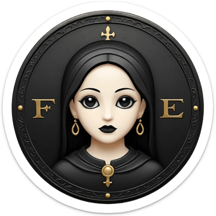 Emoji style, luxury gothic coin made of blackened metal, “FORTUNA” engraved in refined fashion typography, heavy form, subtle worn metal texture, avant-garde editorial aesthetic, no glow, no neon, flat emoji design, centered, transparent background sticker