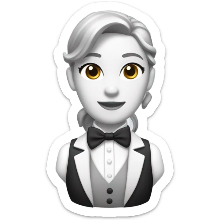 a female butler with a professional and elegant demeanor. She has her hair neatly tied in a ponytail and wears a classic butler uniform, including a tailored vest, crisp white shirt, and bow tie. sticker
