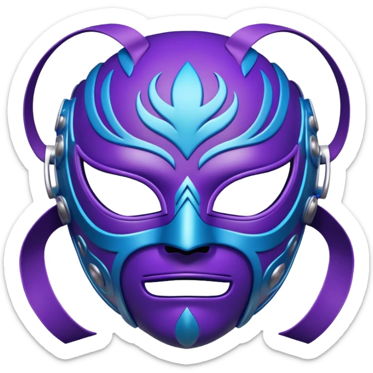 A luchador wrestling mask in purple and blue colors with intricate design sticker