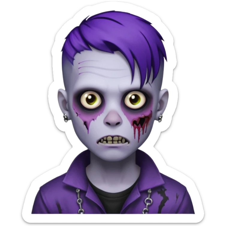 A zombie boy with black scene hair with purple streaks, ear gauges, and facial piercings  sticker