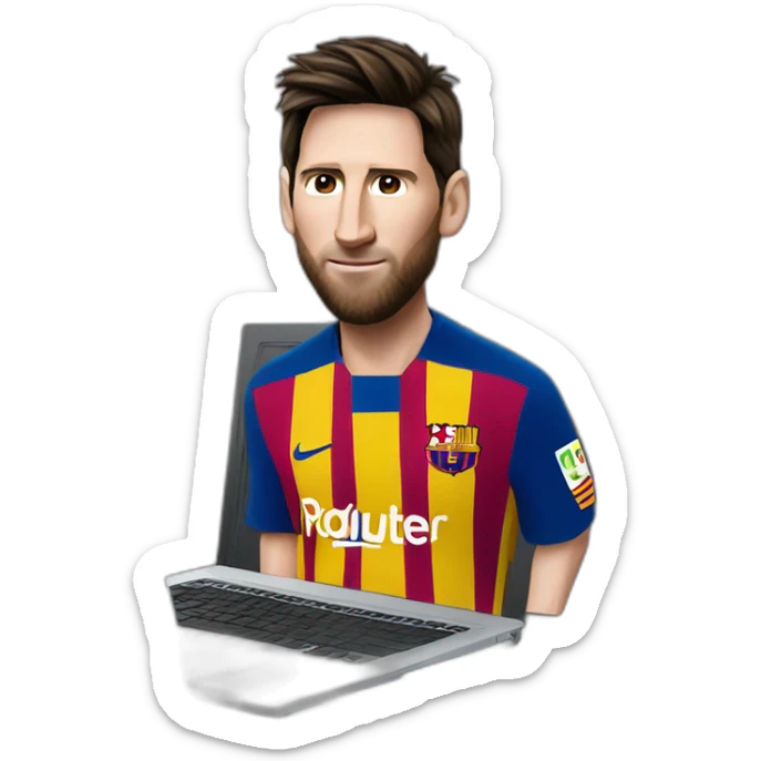 I want you to make a super realistic emoji of Messi with a gray laptop. sticker