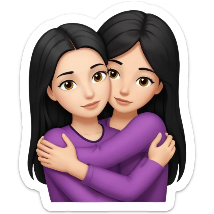 Mom with long black hair and lashes hugging girl with brown hair and lashes sticker